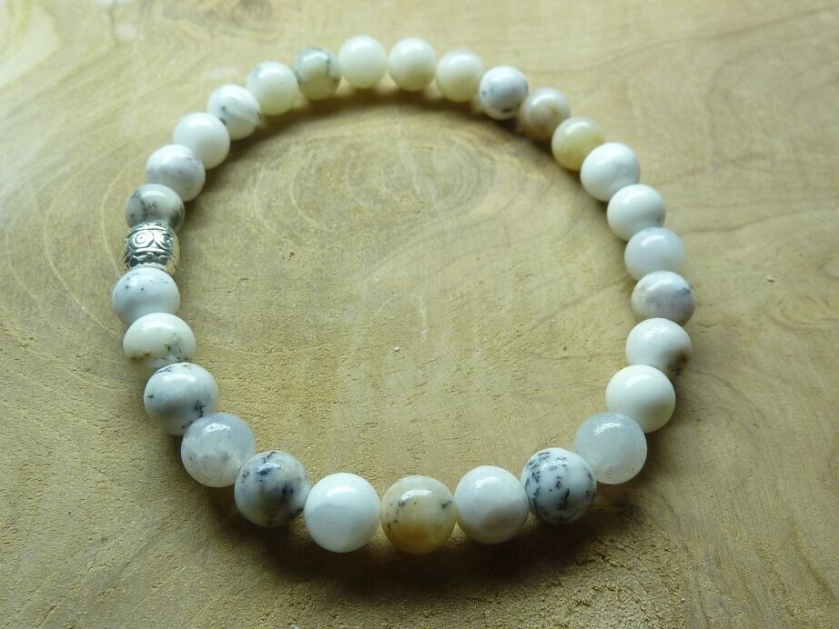 Bracelet Merlinite opale dentritique perles rondes 6 mm