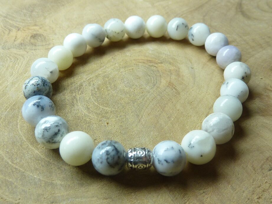 Bracelet Merlinite opale dentritique perles rondes 8 mm