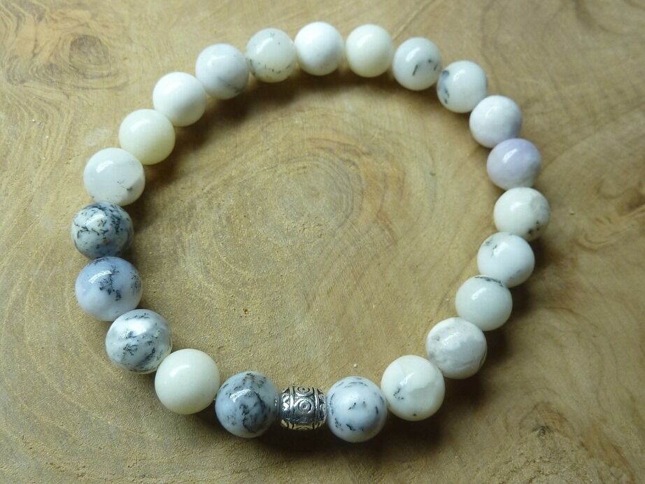 Bracelet Merlinite opale dentritique perles rondes 8 mm