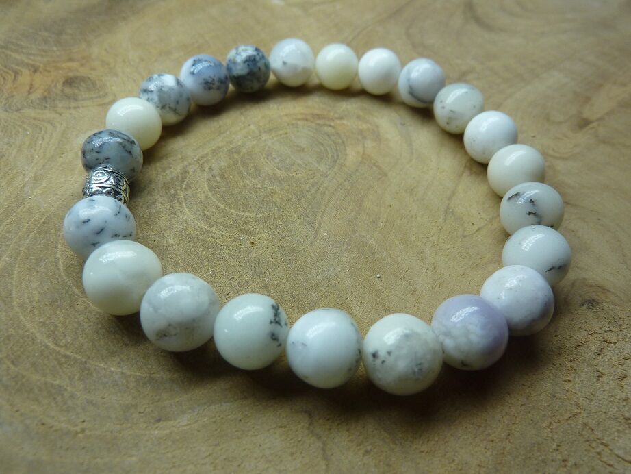 Bracelet Merlinite opale dentritique perles rondes 8 mm
