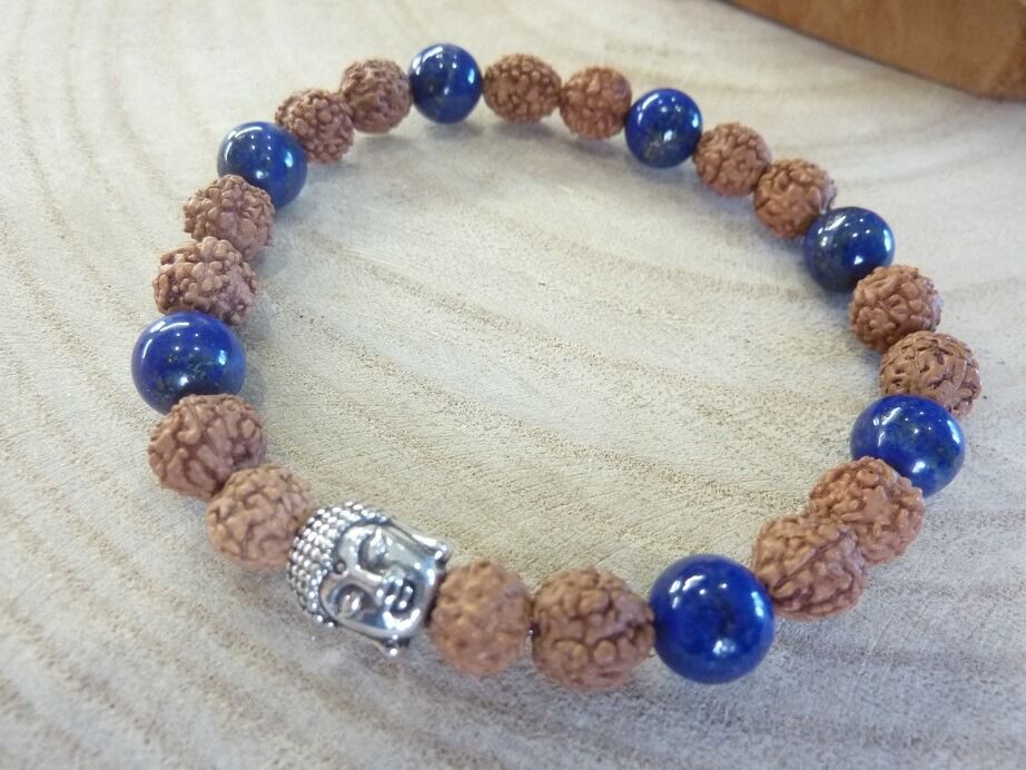 Bracelet Rudraksha-Lapis lazuli-Perles 8 mm