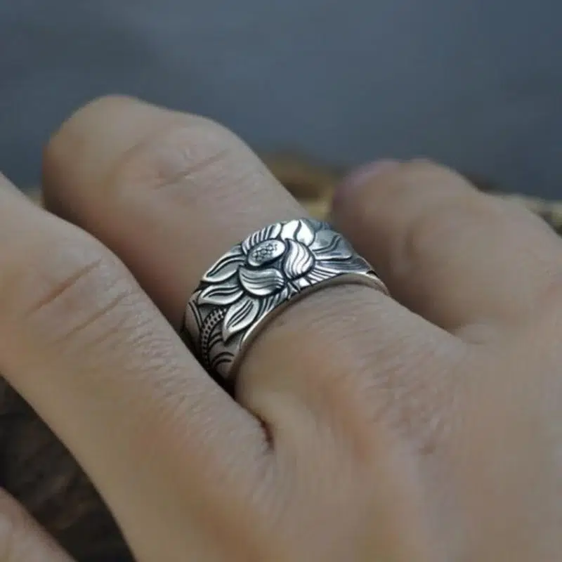 Bague Sutra fleur de lotus ajustable en argent 995