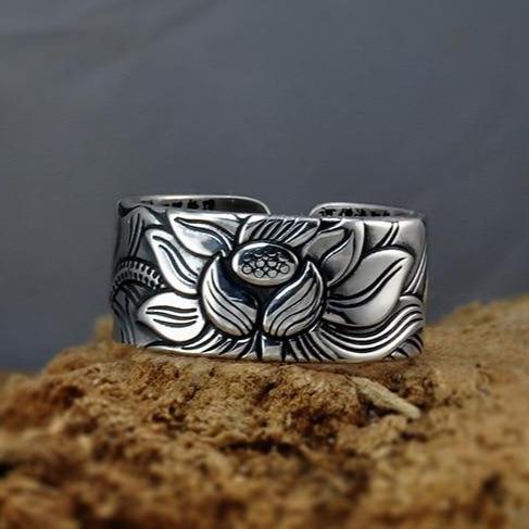 Bague Sutra fleur de lotus ajustable en argent 995