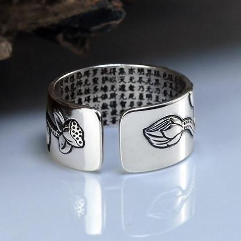 Bague Sutra fleur de lotus ajustable en argent 995
