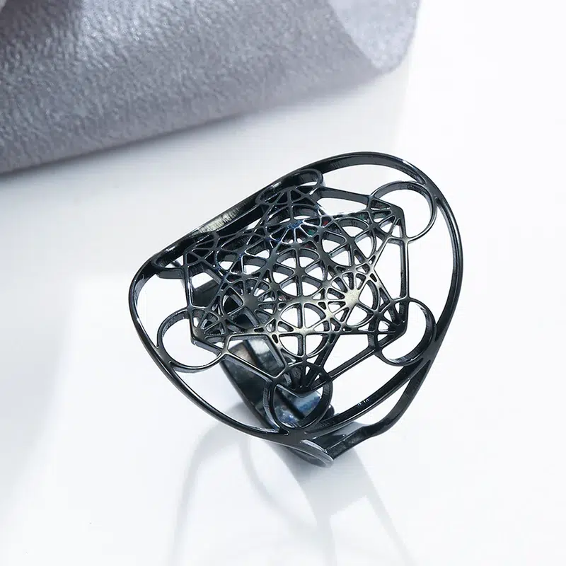 Bague cube Métatron réglable noir