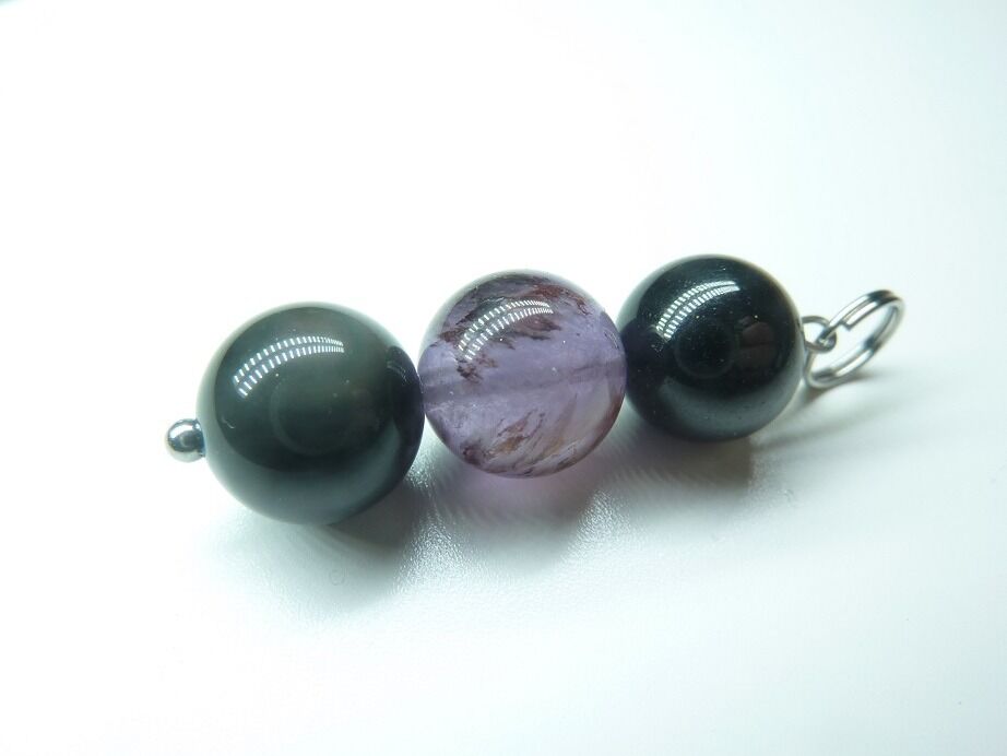 Collier pendentif Auralite 23-Obsidienne oeil céleste-Spinelle noir