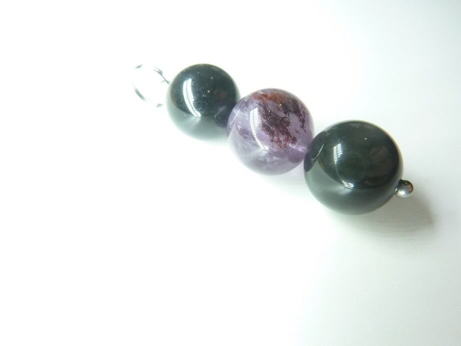 Collier pendentif Auralite 23-Obsidienne oeil céleste-Spinelle noir