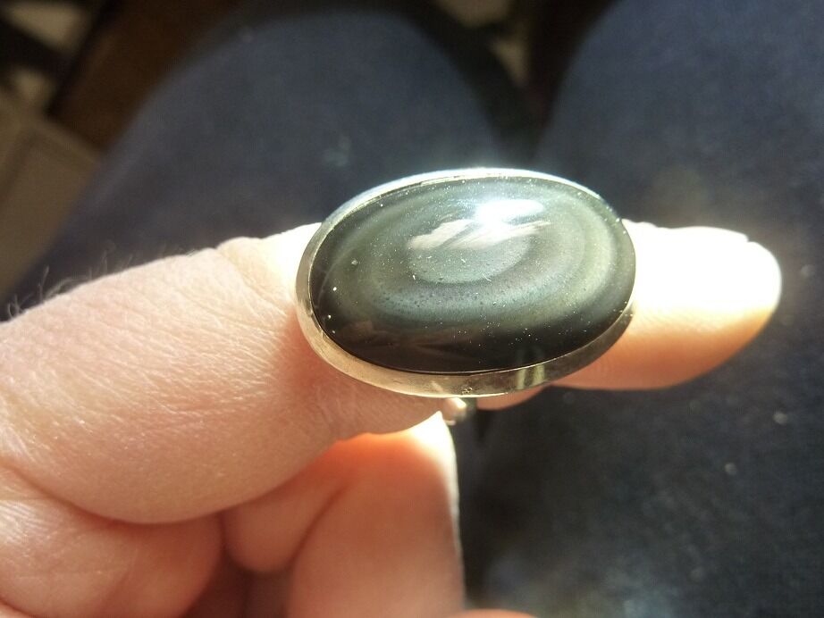 Bague Obsidienne oeil céleste argent 925 taille réglable GG 2902