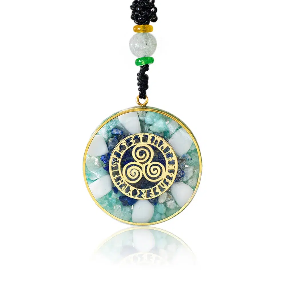 Collier pendentif orgonite Triskel amazonite-Lapis lazuli