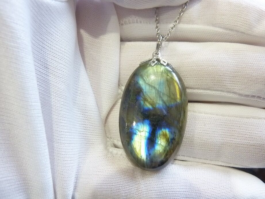 Collier pendentif Labradorite GG 3408 + chaine acier inoxydable 50 cm