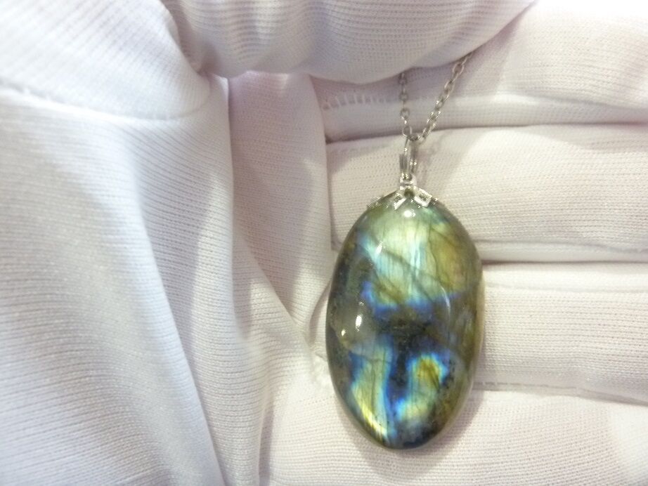 Collier pendentif Labradorite GG 3408 + chaine acier inoxydable 50 cm