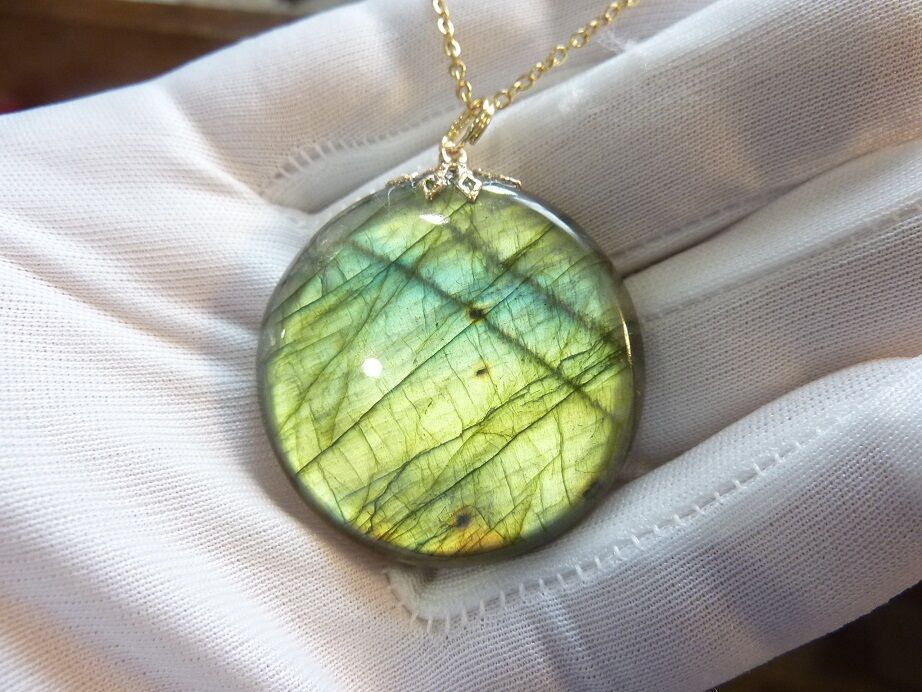 Collier pendentif Labradorite GG 7708 + chaine acier inoxydable doré 50 cm