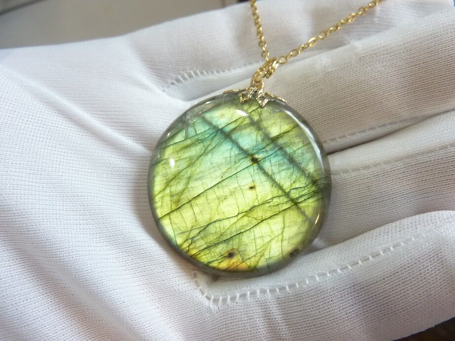Collier pendentif Labradorite GG 7708 + chaine acier inoxydable doré 50 cm
