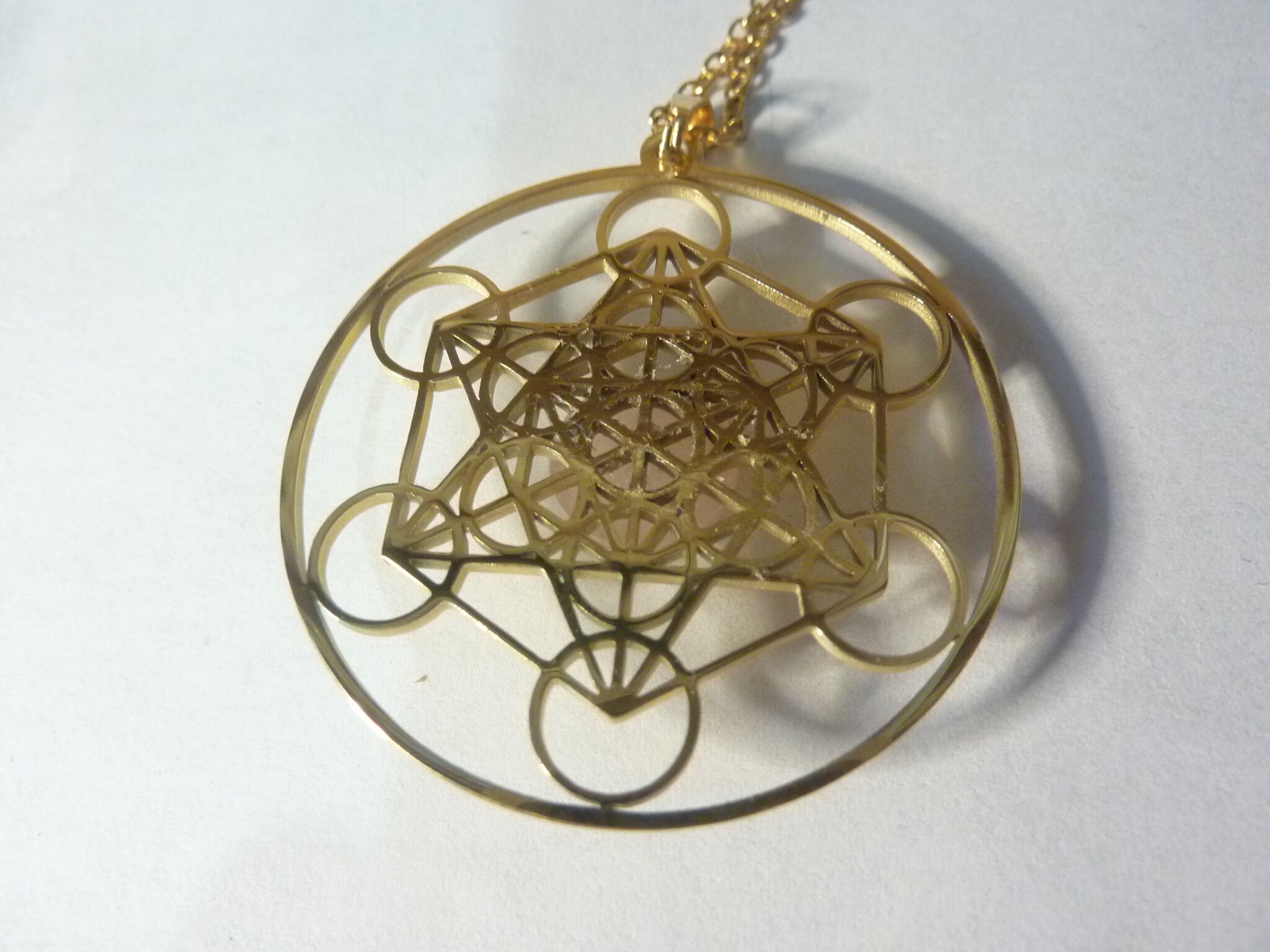Pendentif cube de Métatron-Quartz rose ref Or