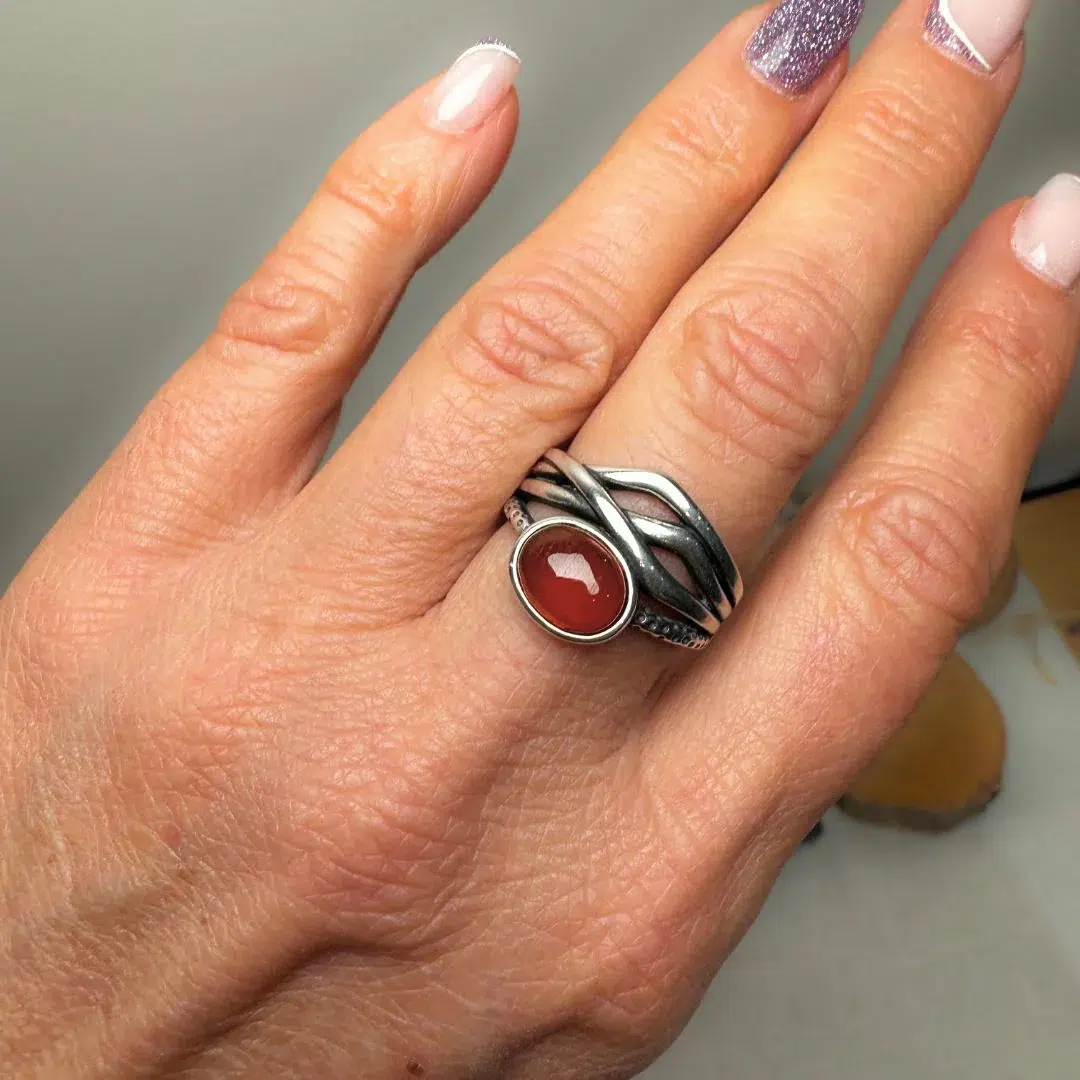 Bague réglable en Grenat argent 925