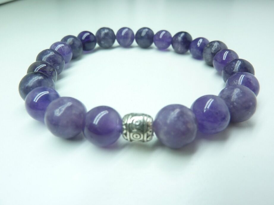 Bracelet lépidolite-améthyste perles rondes 8 mm