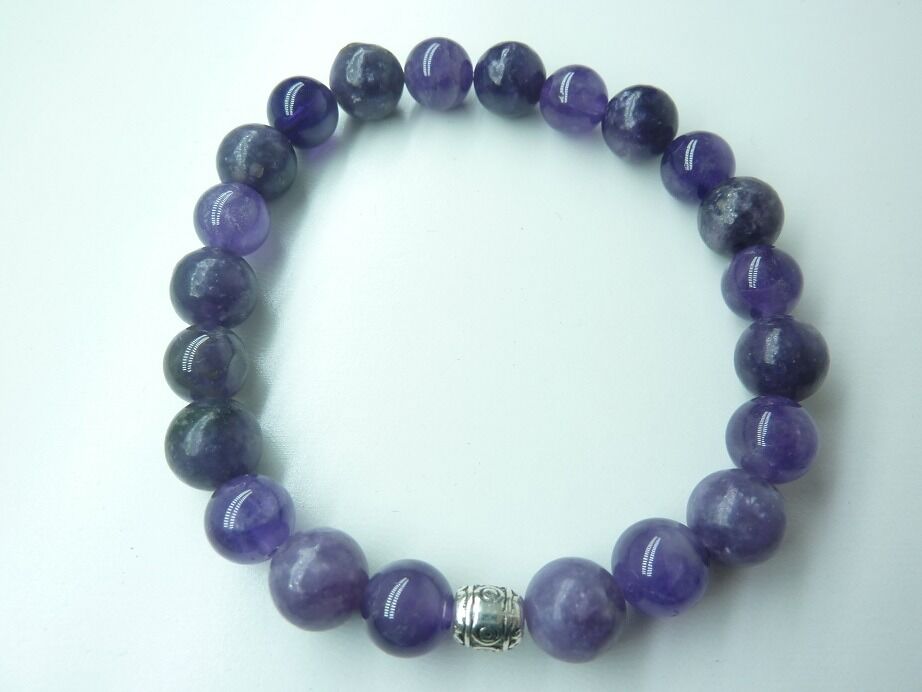 Bracelet lépidolite-améthyste perles rondes 8 mm