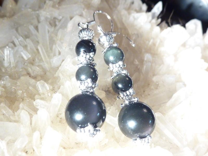 Boucles d'oreilles Obsidienne oeil celeste