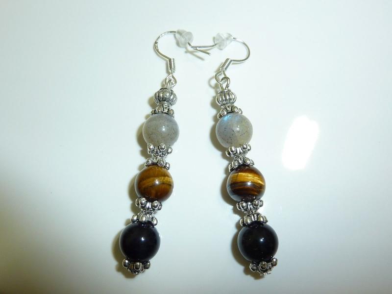 Boucles d'oreilles protection extreme Oeil de tigre Labradorite Obsidienne oeil celeste Perles 8mm