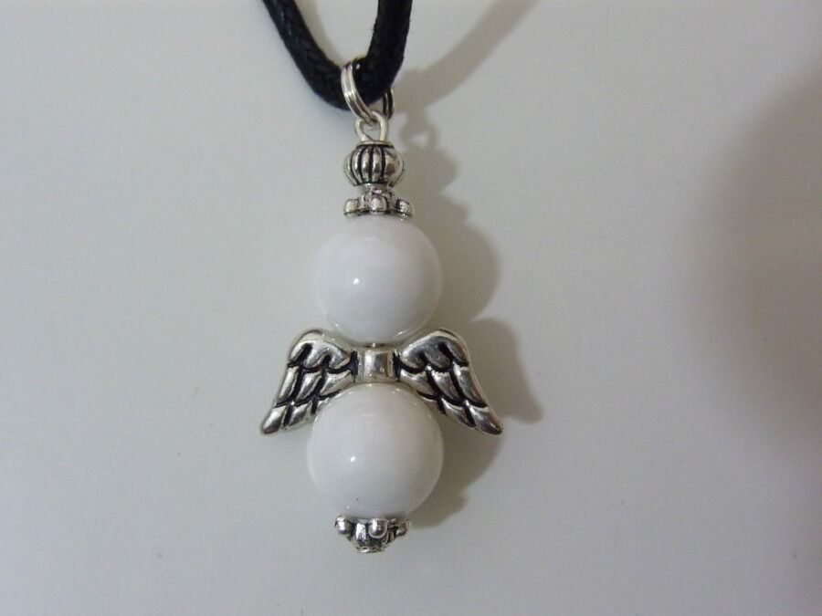 PENDENTIF ANGE JADE BLANC 10 MM & ARGENT DU TIBET