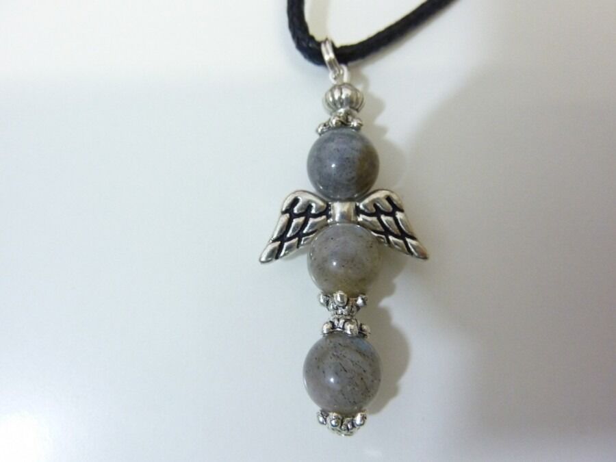 PENDENTIF ANGE CROIX LABRADORITE 8 MM & ARGENT DU TIBET – Image 2