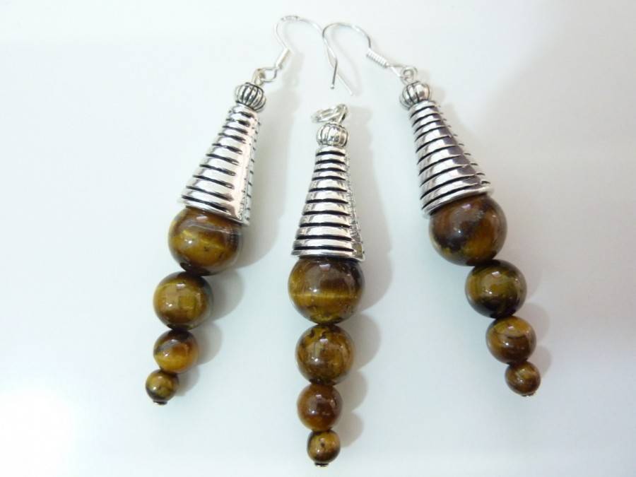 Boucles d'oreilles et pendentif protection oeil de tigre