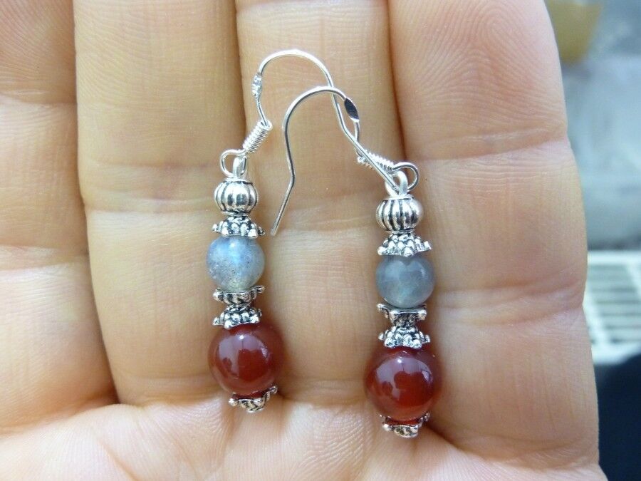 BOUCLES D'OREILLES CORNALINE-LABRADORITE