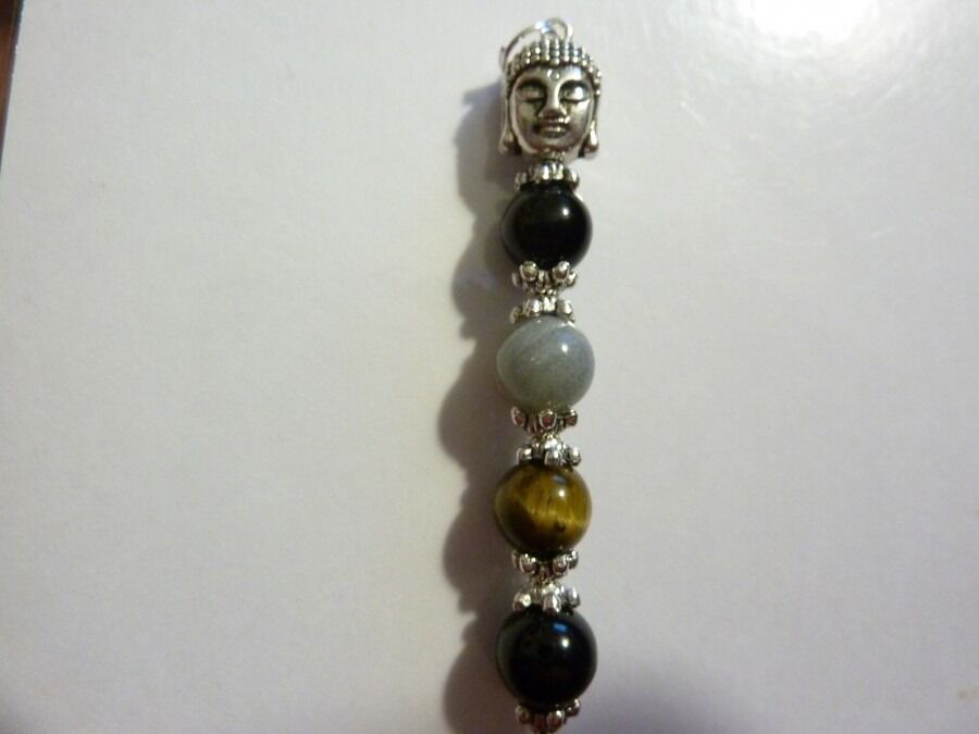 PENDENTIF PROTECTION OEIL DE TIGRE LABRADORITE OBSIDIENNE CELESTE SPINELLE NOIR