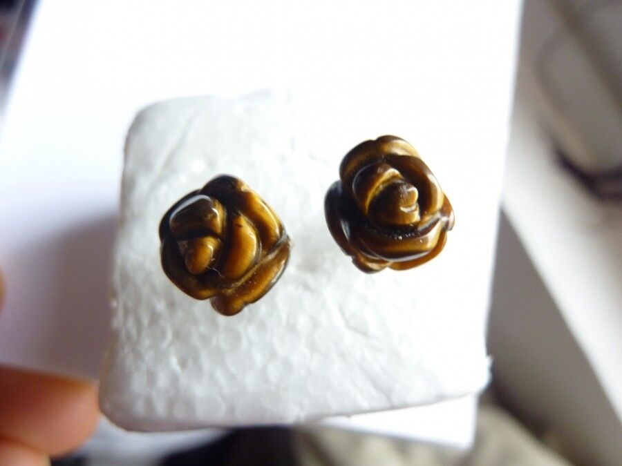 BOUCLES D'OREILLE PROTECTION OEIL DE TIGRE FLEUR