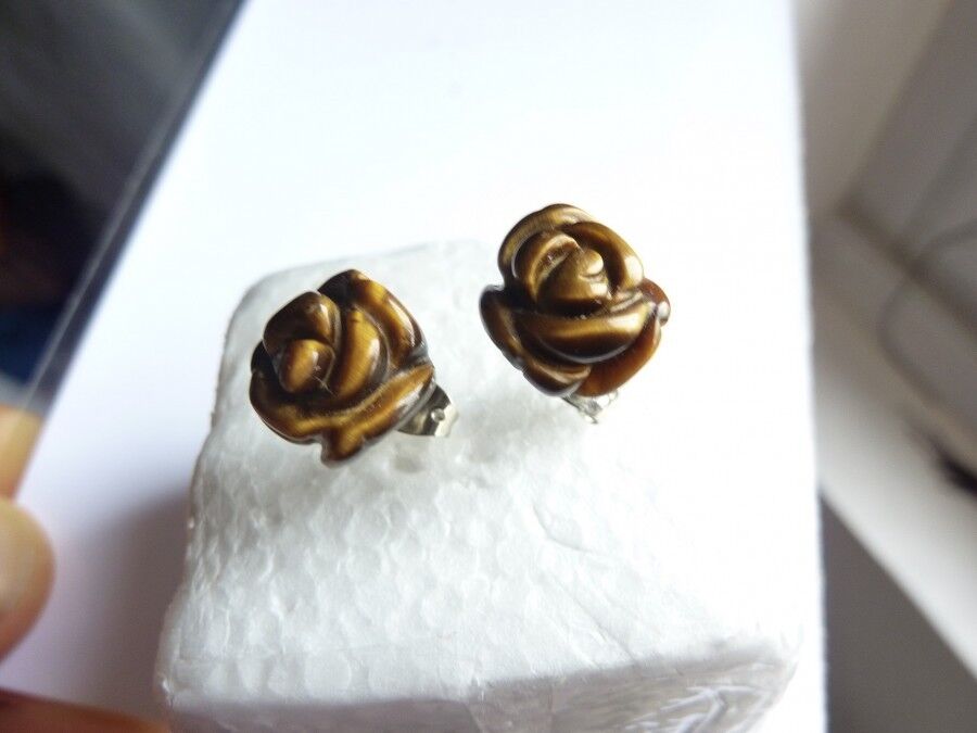 BOUCLES D'OREILLE PROTECTION OEIL DE TIGRE FLEUR – Image 2