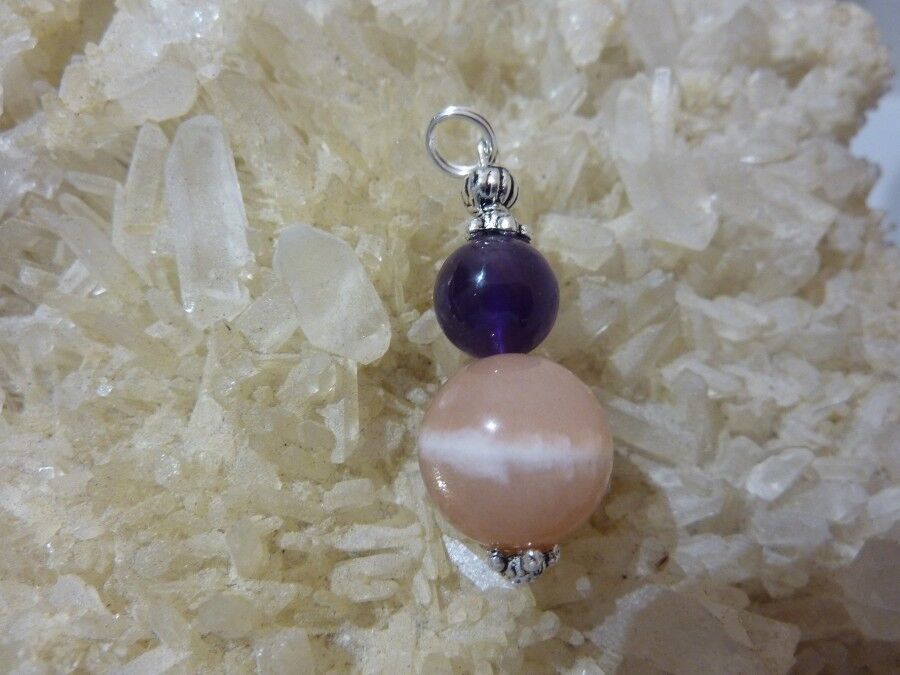 Pendentif anti angoisse Amethyste Pierre de lune rose (rare) – Image 2