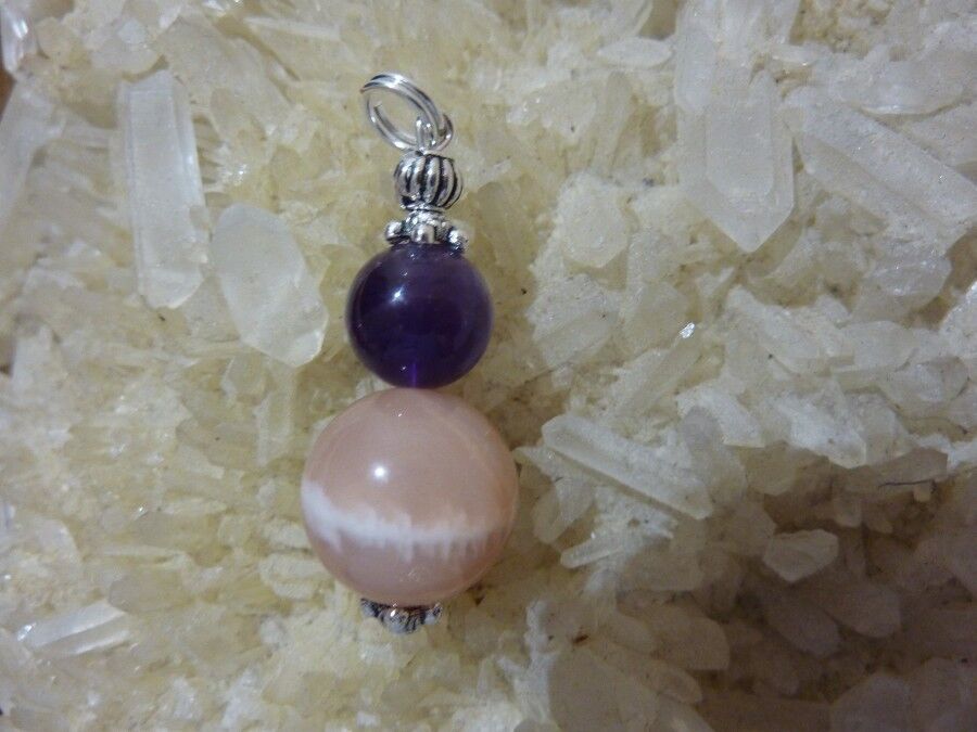 Pendentif anti angoisse Amethyste Pierre de lune rose (rare)