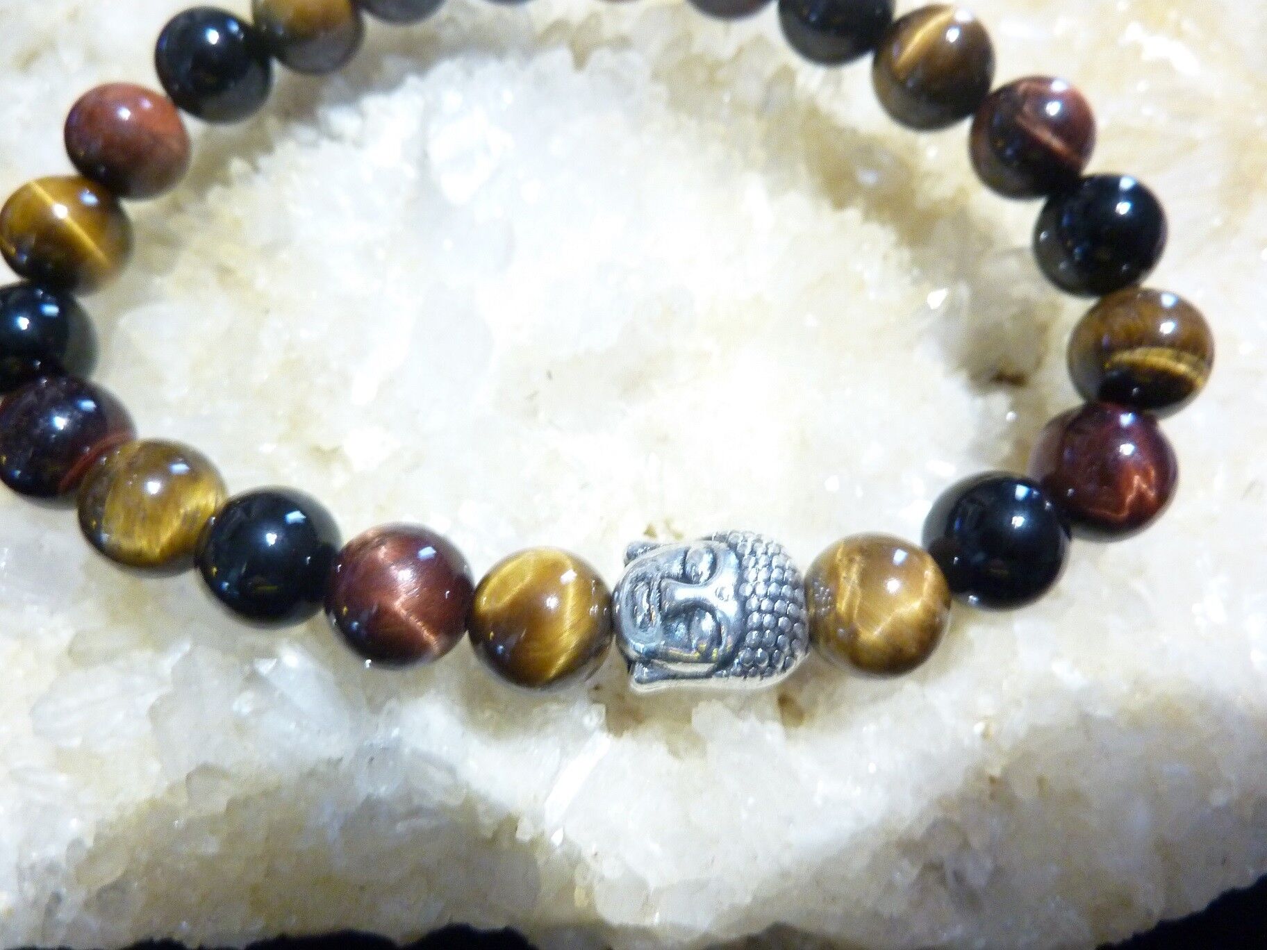 BRACELET PROTECTION BOUDDHA: OEIL DE TAUREAU-OEIL DE TIGRE-TOURMALINE NOIRE – Image 2