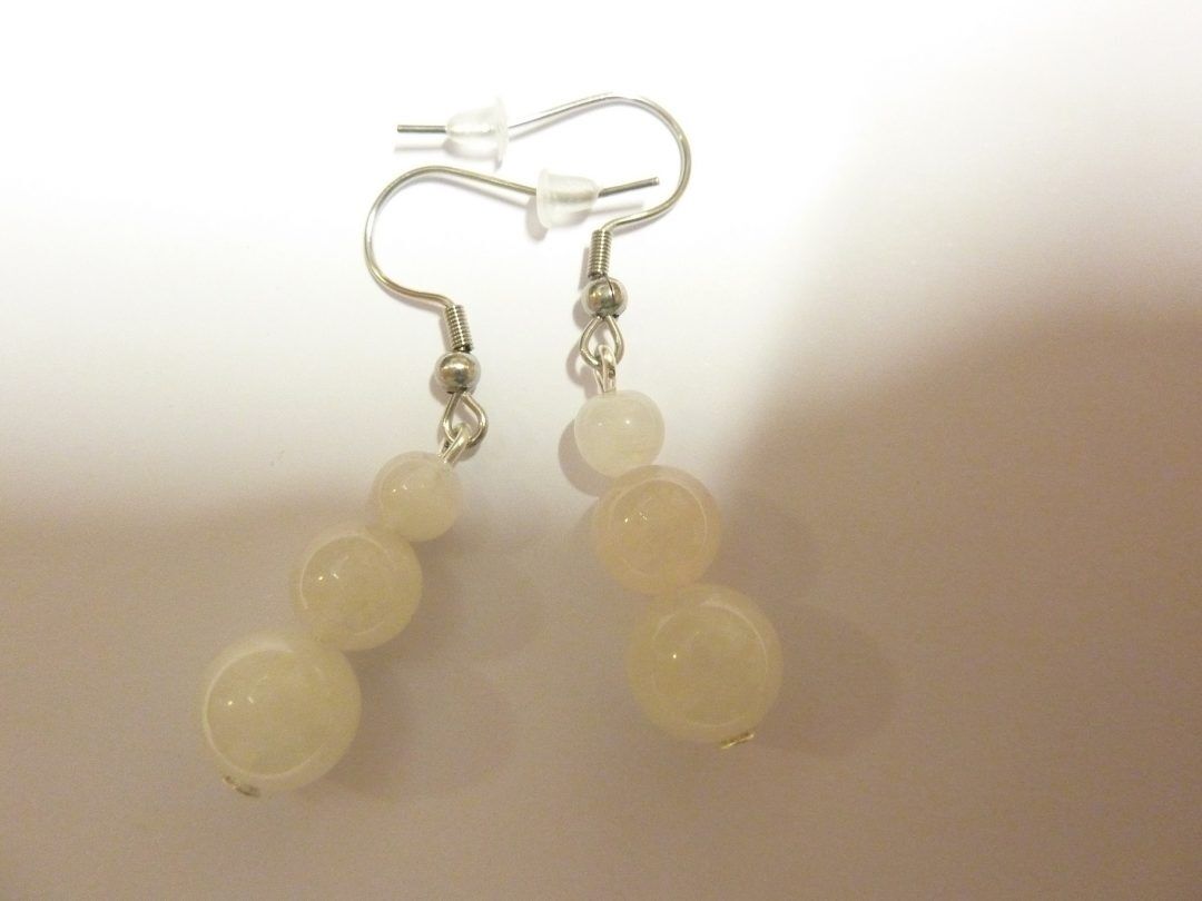 Boucles d'oreilles pierre de lune perles rondes 10-8-6 mm