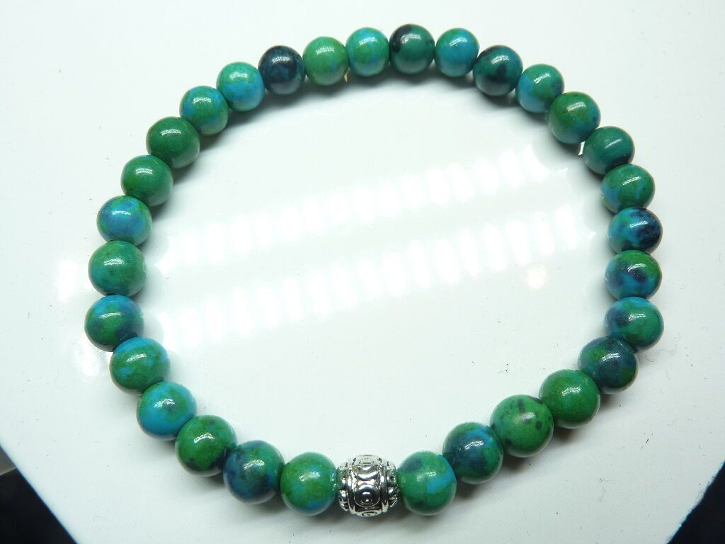 Bracelet azurite chrysocolle perles rondes 6mm