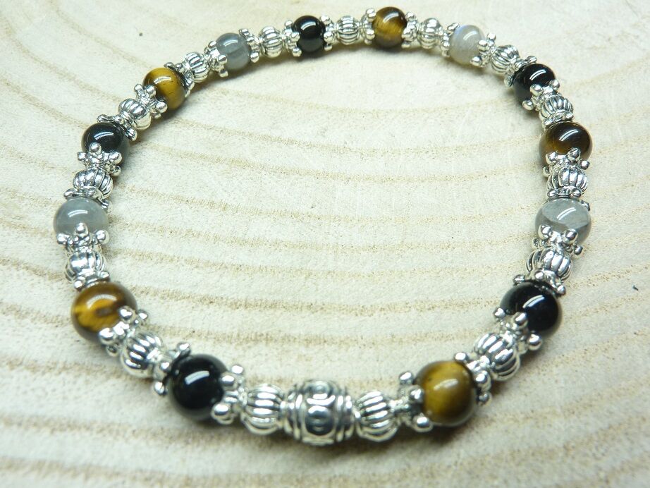 Bracelet Oeil de tigre-Labradorite-Tourmaline noire-protection extrème