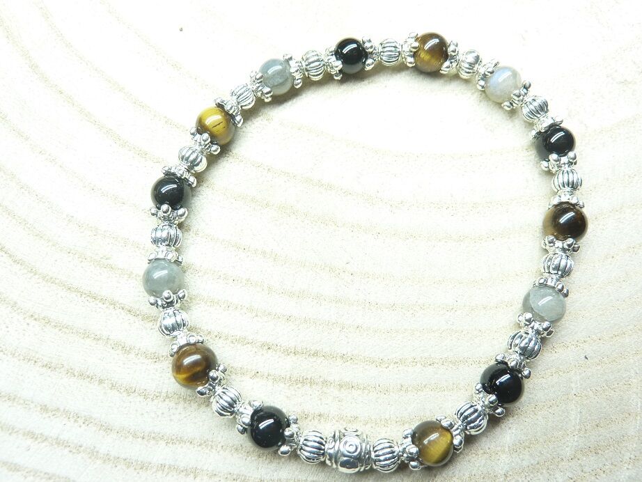 Bracelet Oeil de tigre-Labradorite-Tourmaline noire-protection extrème