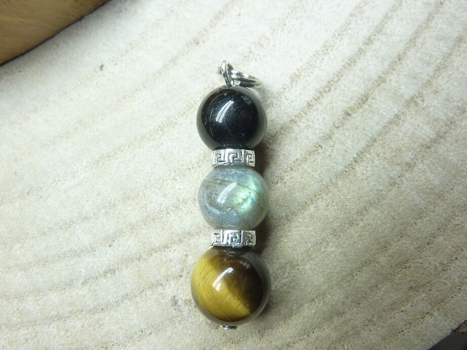Pendentif protection oeil de tigre labradorite tourmaline noire
