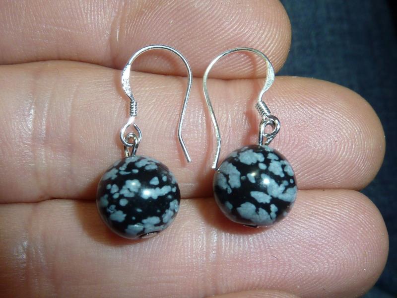 Boucles d'oreilles obsidienne neige