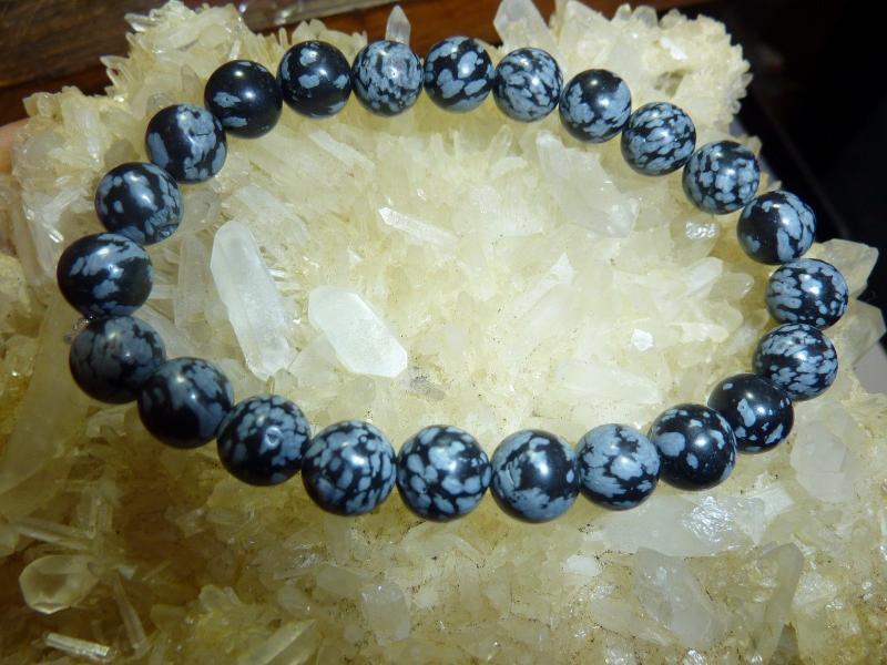 Bracelet Obsidienne neige perles rondes de 8mm