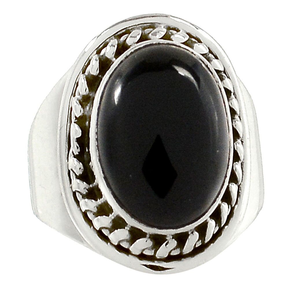 BAGUE PROTECTION SPINELLE NOIR & ARGENT 925 TAILLE 57 3/4 ref 3254