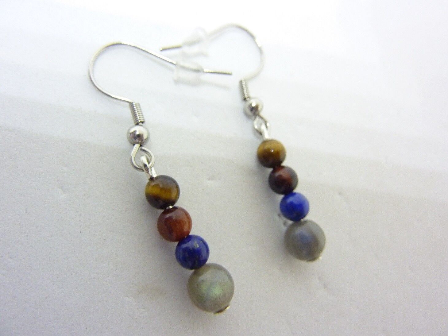 Boucles d'oreilles Oeil de tigre oeil de taureau labradorite lapis lazuli – Image 2