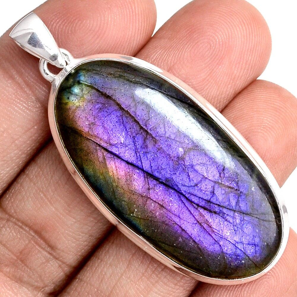 Gros pendentif Labradorite violet très rare! Monture argent 925 ref 632