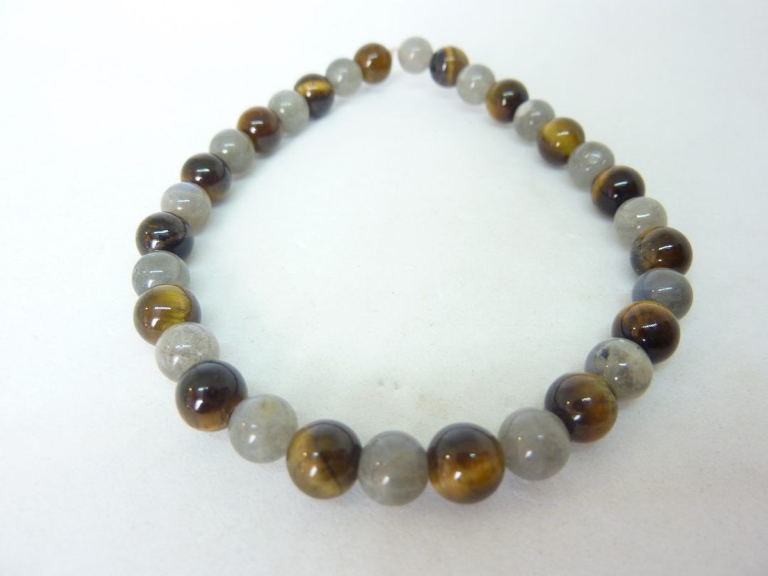 Bracelet oeil de tigre,labradorite perles 6 mm