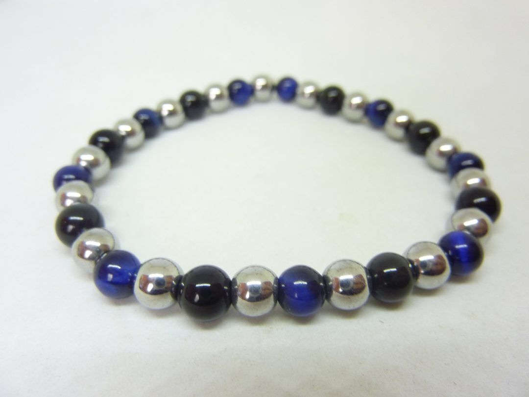 Bracelet obsidienne oeil céleste-oeil de faucon-hématite 6 mm