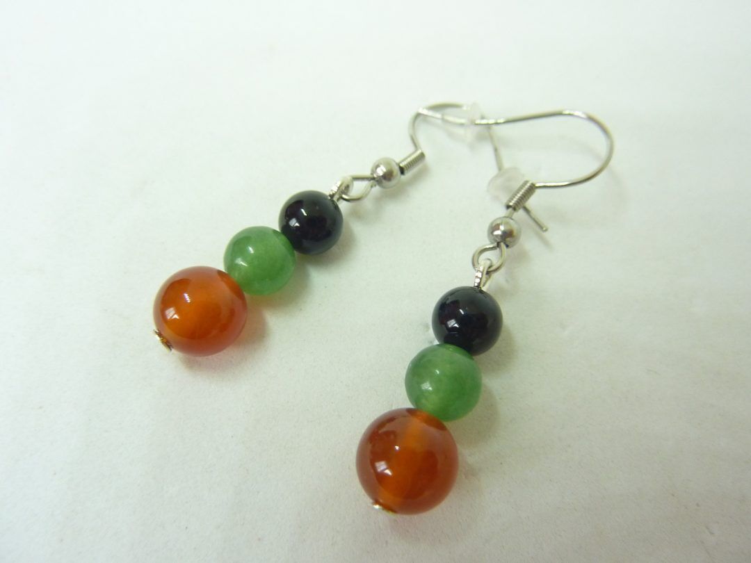 Boucles d'oreilles Tourmaline noire,cornaline,aventure verte