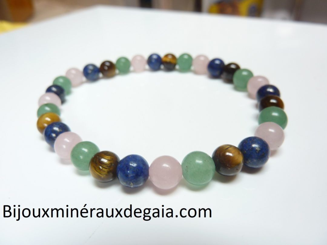 Bracelet Oeil de tigre-aventurine-lapis lazuli-quartz rose