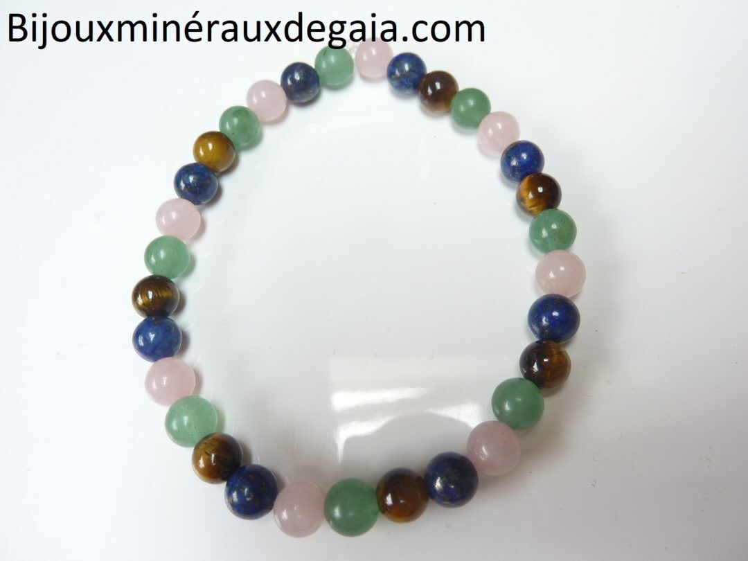 Bracelet Oeil de tigre,aventurine,lapis lazuli,quartz rose