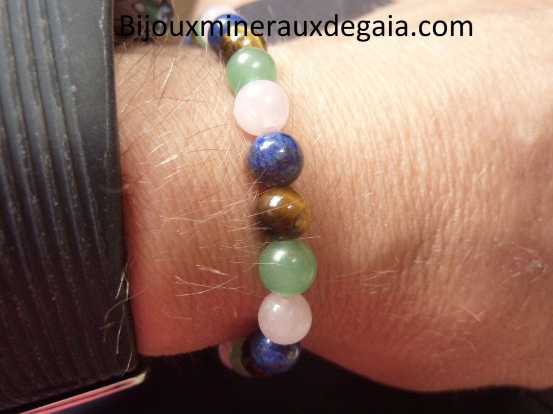 Bracelet Oeil de tigre,aventurine,lapis lazuli,quartz rose