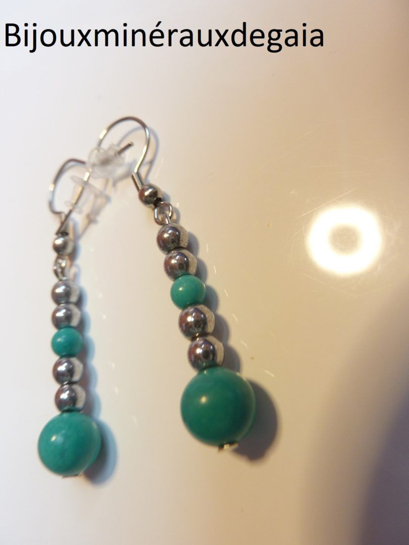Boucles d'oreillesTurquoise-Hématite perles rondes 7,5-4 mm